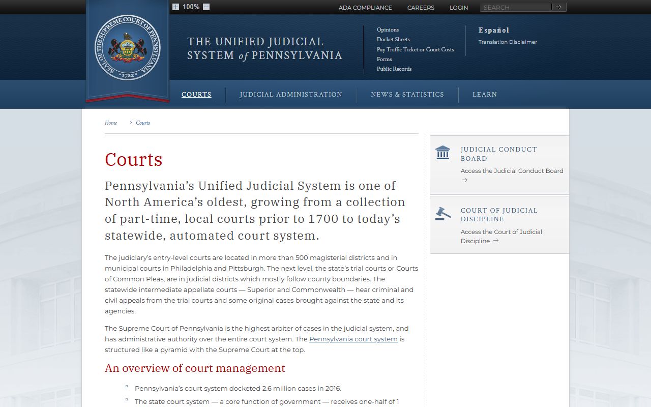 Allegheny County court dockets Pennsylvania court system overview