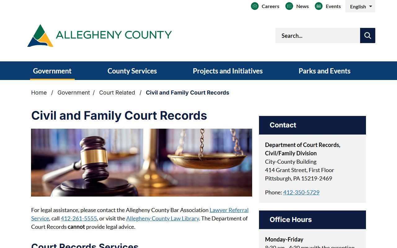 Allegheny County court records Civil and Family Division office