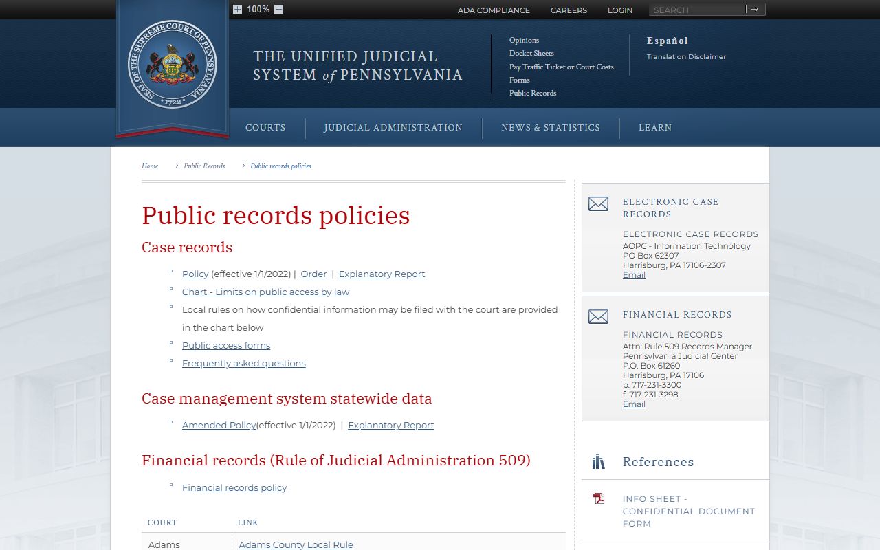 Allegheny County court records UJS public access policy