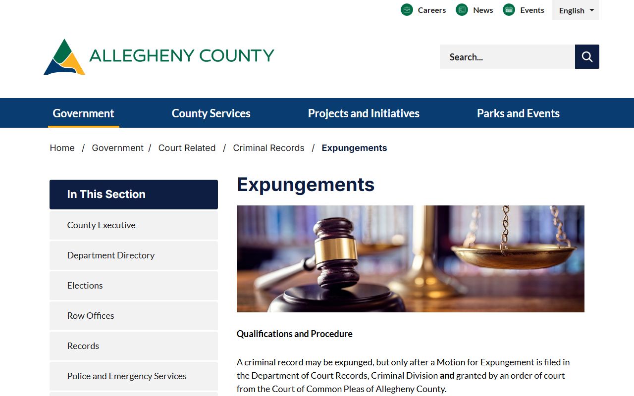 Allegheny County criminal court records expungement overview