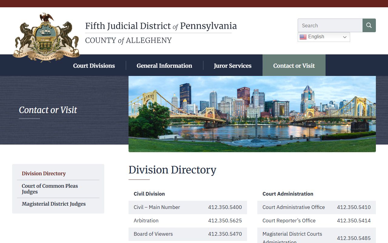 Allegheny County court records division phone directory