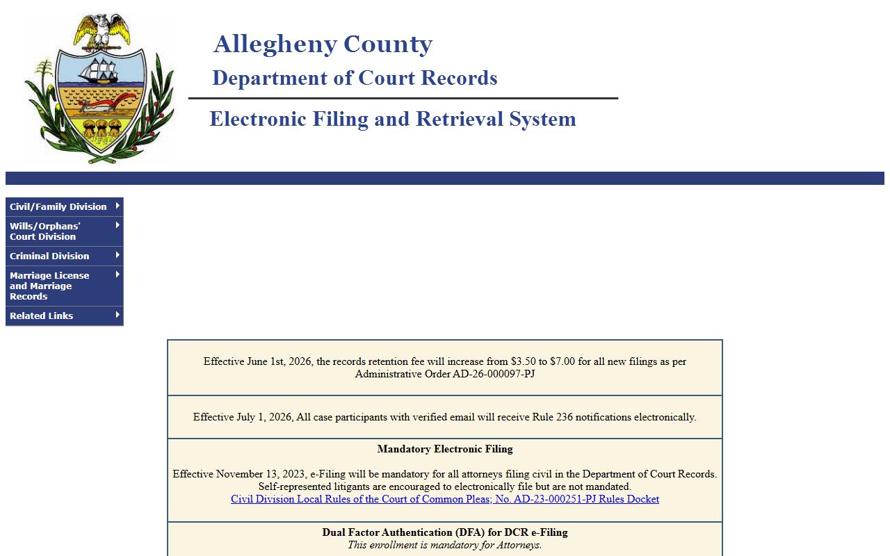 Allegheny County court records Department of Court Records portal