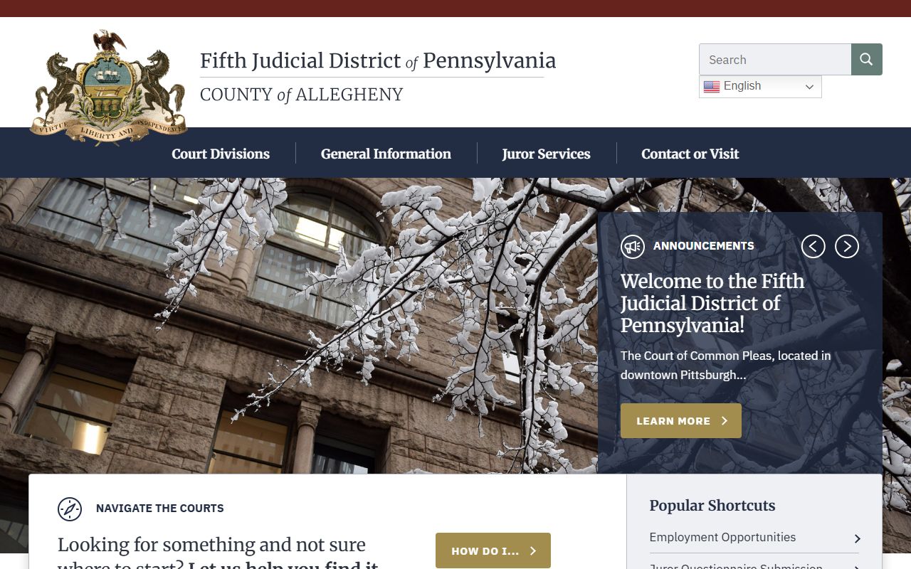 Allegheny County court records Fifth Judicial District homepage