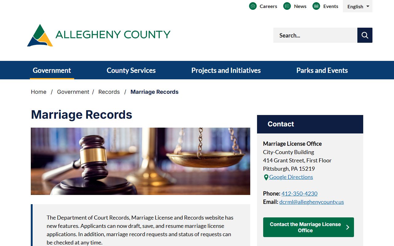 Allegheny County marriage and divorce records overview