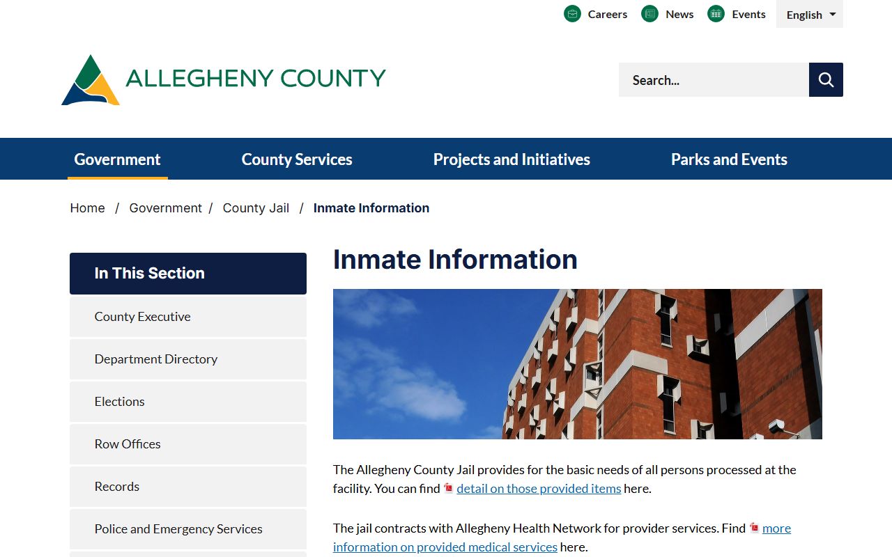 Allegheny County inmate records jail inmate information landing page