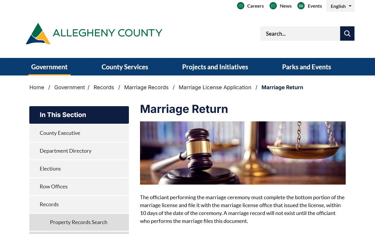 Allegheny County marriage records marriage return filing rule