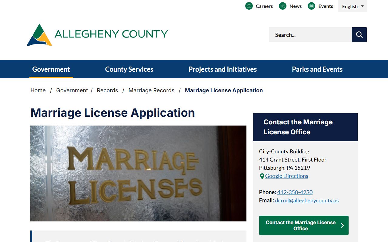 Allegheny County marriage records license application page