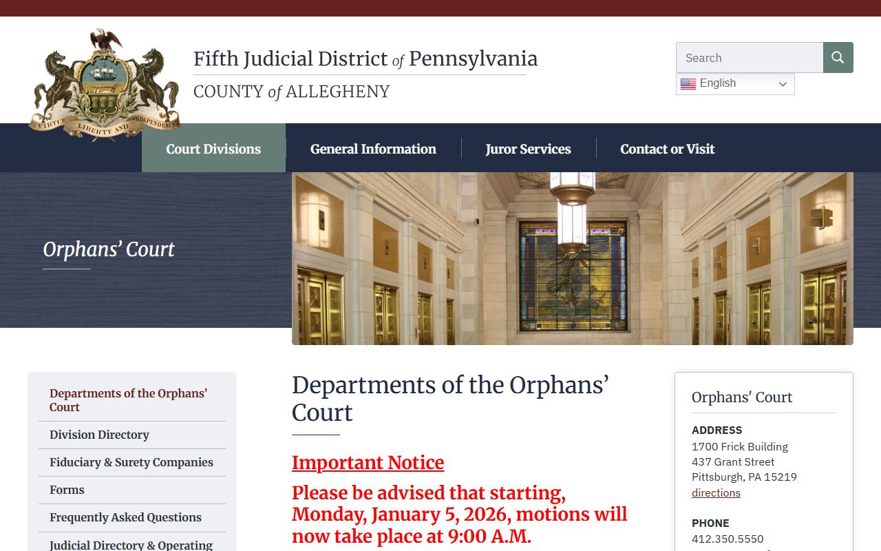 Allegheny County Orphans' Court records Fifth Judicial District page