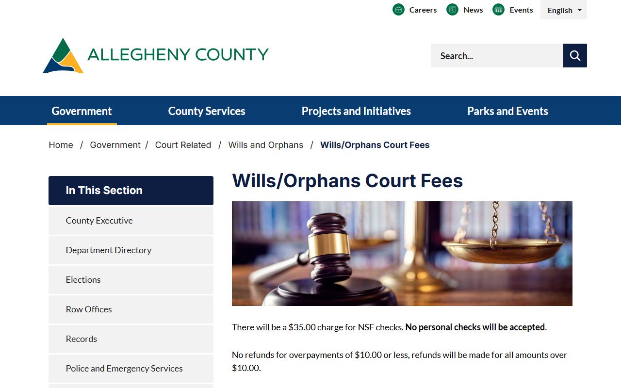 Allegheny County Orphans' Court records fee schedule