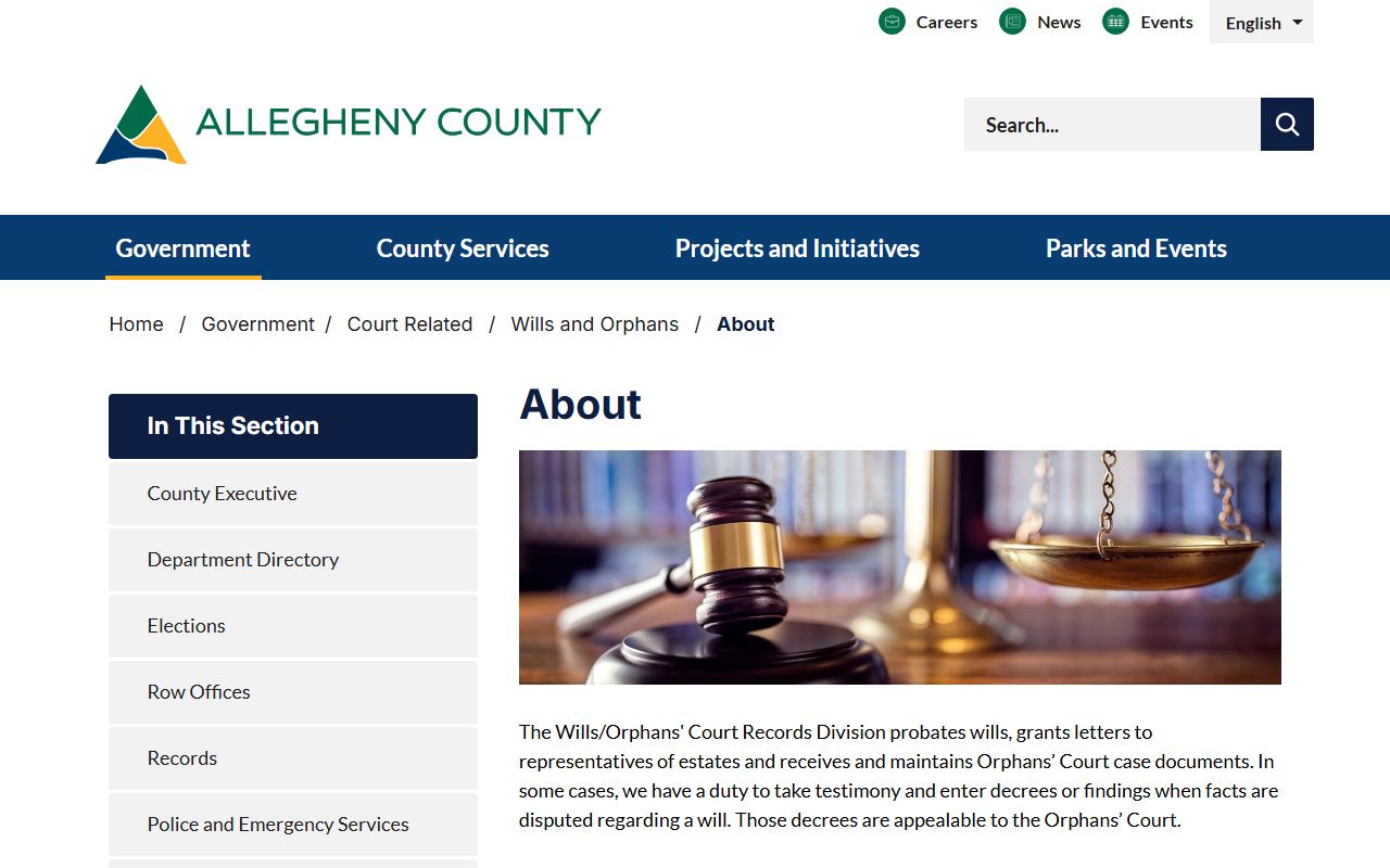 Allegheny County Orphans' Court records division duties