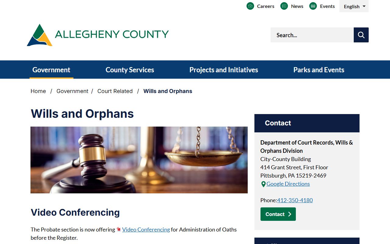 Allegheny County Orphans' Court records Wills and Orphans landing page