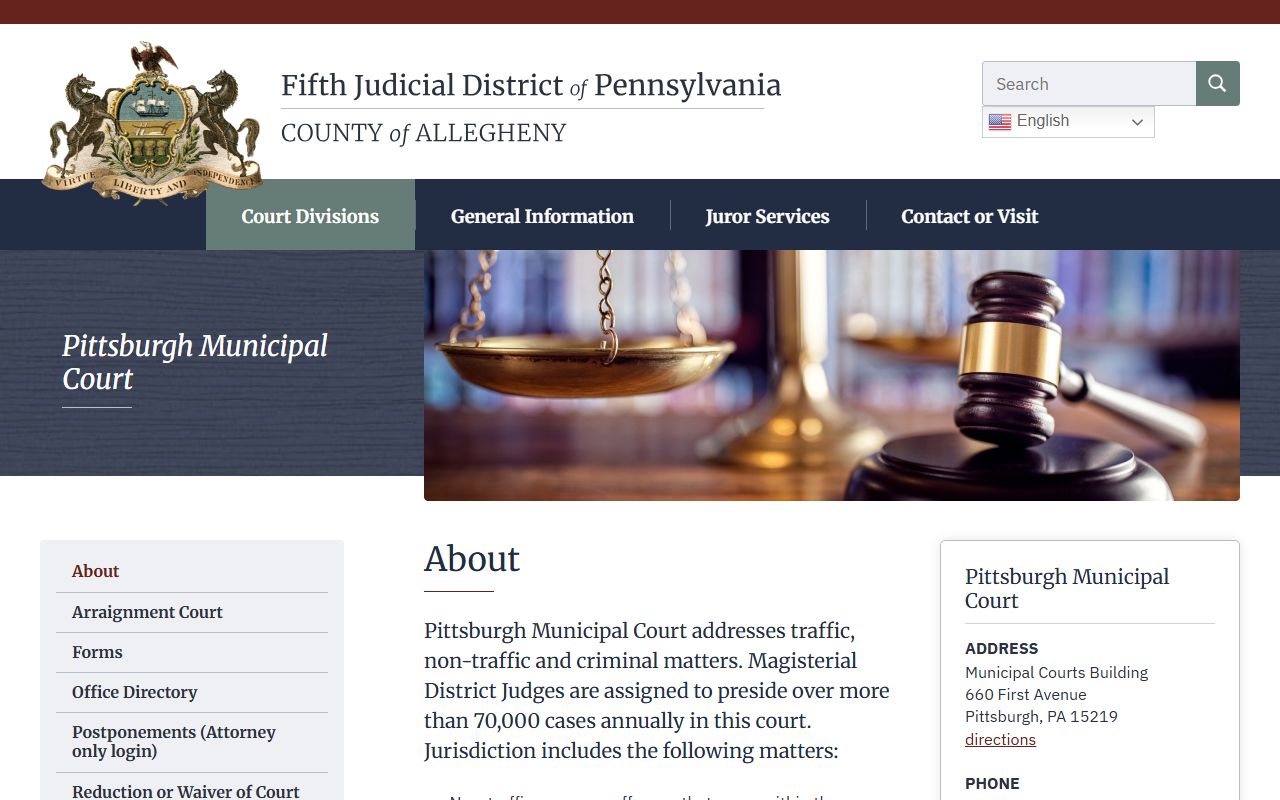 Allegheny County traffic court records Pittsburgh Municipal Court